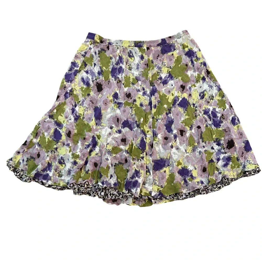 Coldwater Creek Reversible Floral Midi Skirt XL 16 Purple Green water color
